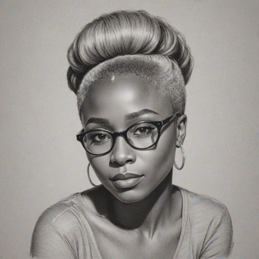 Attractive Cynthia Erivo, pencil sketch, portrait of Magnificent woman 1948s in glasses, hair style beatnik, outline, clear lines, fine lines, 8k