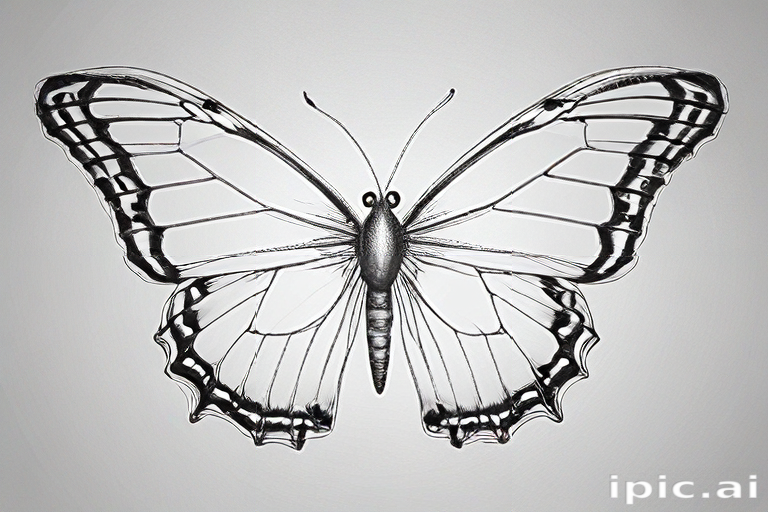Intricate Black and White Illustration of a Majestic Butterfly Design