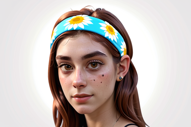 A Young Woman with a Floral Headband and Natural Beauty Smiling Brightly.
