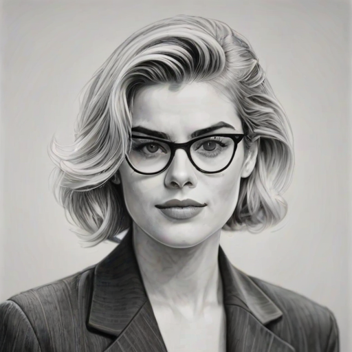 Ravishing Rachael Taylor, pencil sketch, portrait of Attractive woman 1942s in glasses, hair style beatnik, outline, clear lines, fine lines, 8k