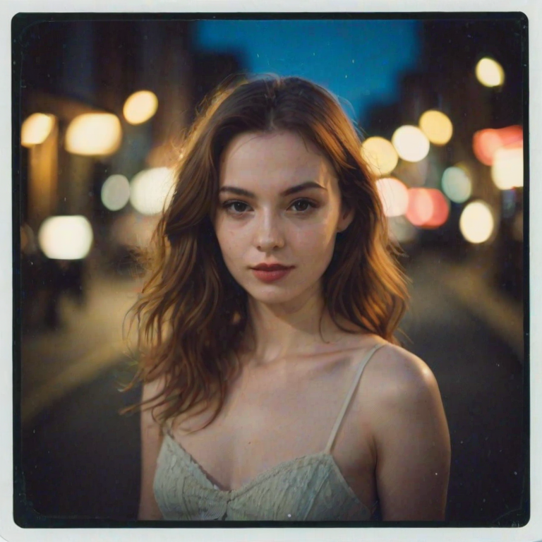 polaroid photo, night photo, photo of 24 y.o beautiful woman, pale skin, bokeh, motion blur