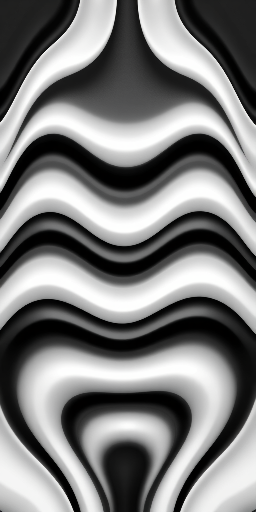 Create an abstract black and white wavy pattern resembling contours or topography, with high contrast and smooth gradients, using a professional DSLR camera, 50mm lens, f/2.8 aperture, ISO 100, natural lighting, capturing an overhead view for clarity and detail.