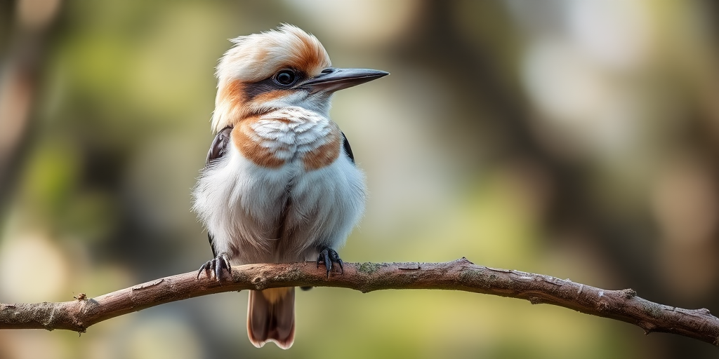 photograph of a kookaburra perched on a branch, shallow depth of field, 85mm lens, f/1.8 aperture, ISO 200, natural lighting, soft focus background, taken with a DSLR camera