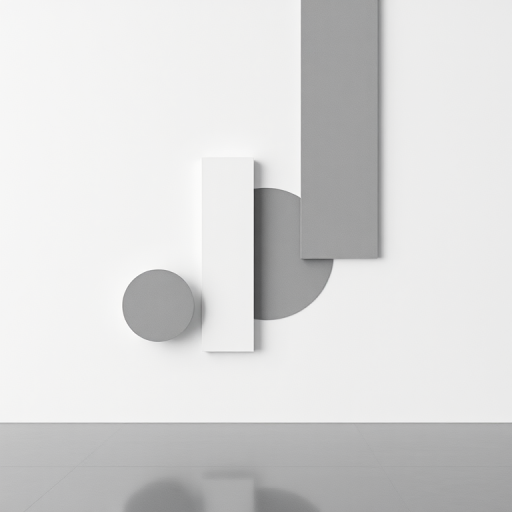 Create a high-resolution image of a minimalist abstract design featuring geometric shapes and a monochromatic color palette, captured with a Canon EOS R5 at f/8 aperture, ISO 100, 1/125 sec shutter speed, from a slightly elevated angle, using a soft focus lens for a smooth background effect.
