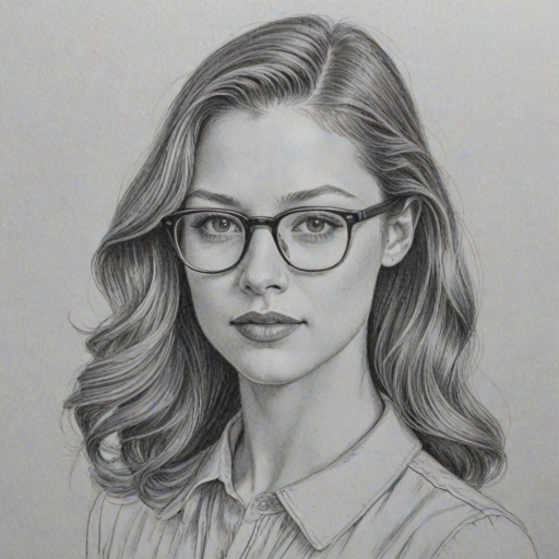Fascinating Melissa Benoist, pencil sketch, portrait of Graceful woman 1939s in glasses, hair style beatnik, outline, clear lines, fine lines, 8k