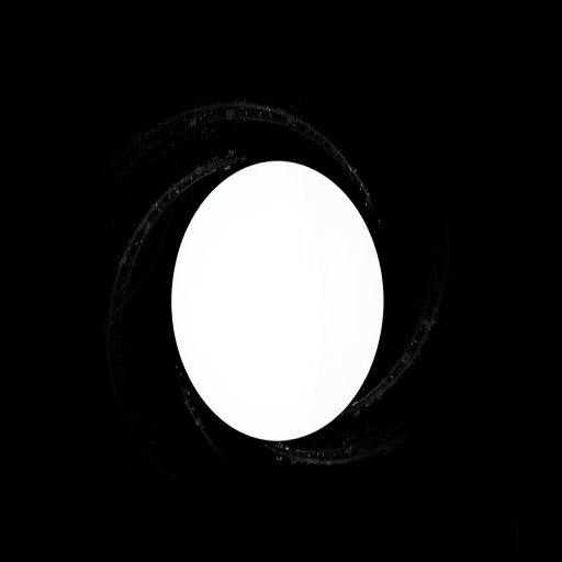 Generate a high-contrast black and white abstract image featuring a central white circle on a solid black background, shot with a DSLR camera at f/2.8 aperture, ISO 100, 1/200 shutter speed, from a straight-on view, using a macro lens to enhance detail and sharpness.