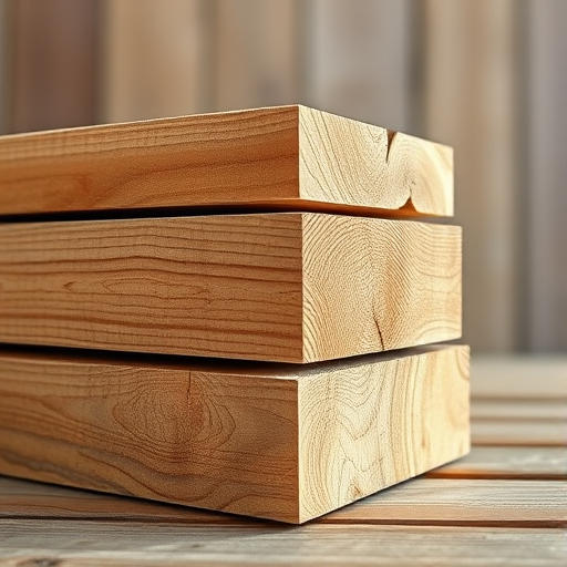 Create a high-resolution illustration of three wooden planks stacked, using a wide-angle lens, f/8 aperture, 1/125 shutter speed, and soft natural lighting, from a slightly elevated perspective to enhance depth and texture.