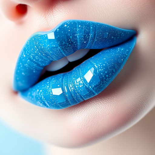 Icy blue frost lipstick with tiny diamond-like sparkles, christened "Arctic Glamour," delivering a cool, futuristic look and subtle plumping effect, perfect for avant-garde makeup enthusiasts