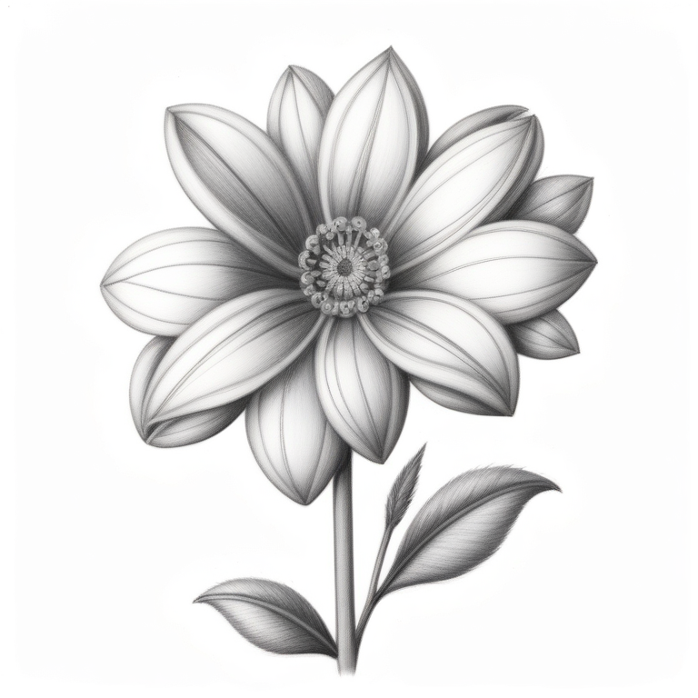 Intricate Black and White Illustration of a Beautiful Flower with Petals