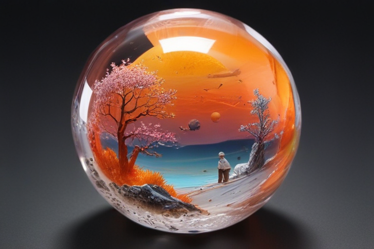 Enchanting Glass Sphere Capturing a Serene Sunset Landscape and ...