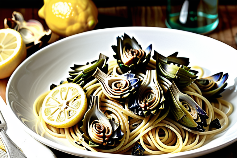 lemon spaghetti with roasted artichokes