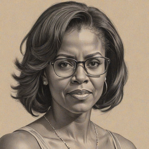 Fetching Michelle Obama, pencil sketch, portrait of Sublime woman 1931s in glasses, hair style beatnik, outline, clear lines, fine lines, 8k