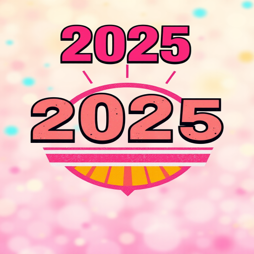 Create a vibrant 2025 graphic design with a retro layered style, using a Canon EOS 5D Mark IV, 50mm lens, f/2.8 aperture, ISO 100, with a focus on vivid colors and a soft background blur.