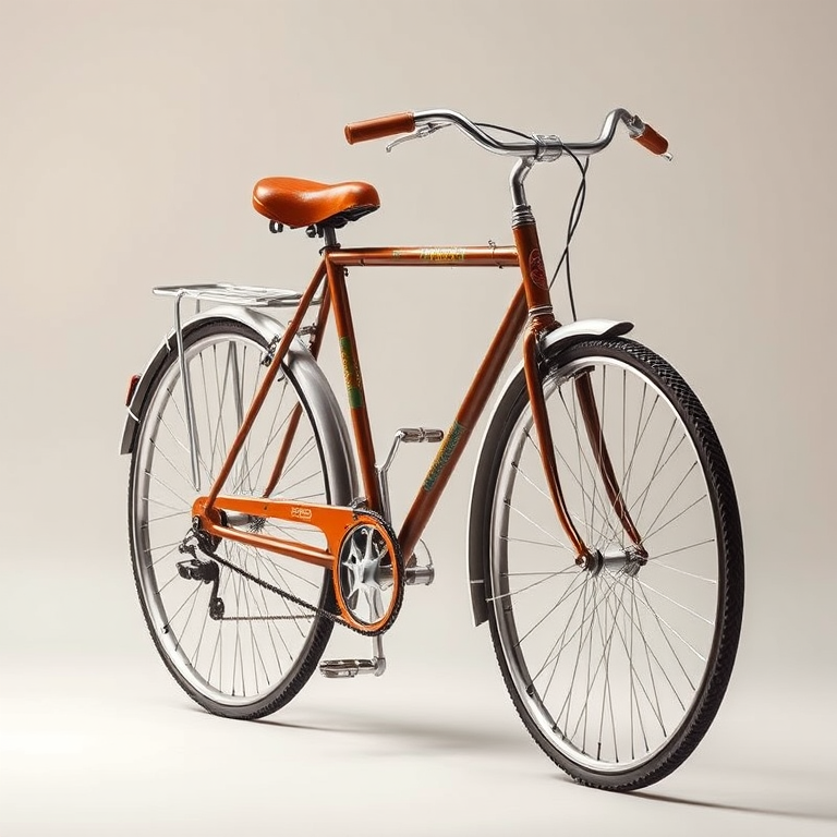 Create a high-resolution vector illustration of a vintage bicycle, using a Canon EOS 5D Mark IV with a 50mm lens at f/2.8, shot from a side view with soft diffused lighting and sharp focus to enhance details and textures.