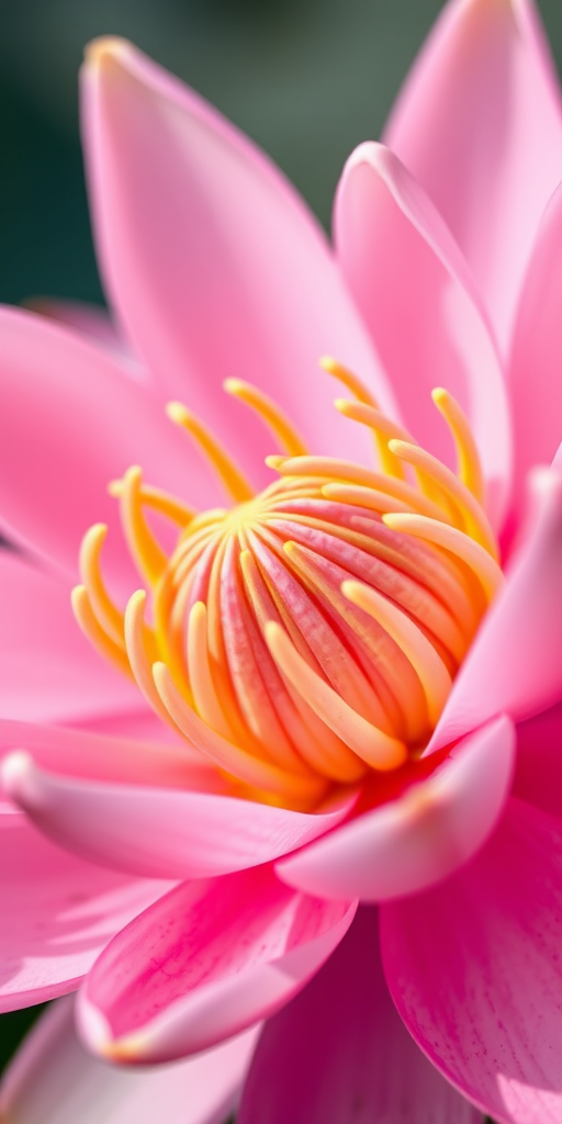 macro shot of a water lily in bloom with soft pink petals and vibrant yellow stamens, f/2.8 aperture, ISO 100, 50mm lens, natural light, captured with a DSLR camera