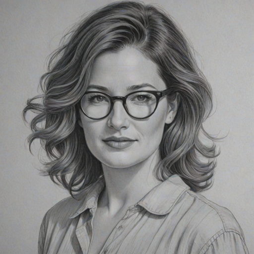 Comely Kathryn Hahn, pencil sketch, portrait of Appealing woman 1952s in glasses, hair style beatnik, outline, clear lines, fine lines, 8k