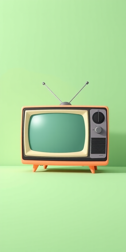 create a minimalist illustration of a retro television set on a pastel green background, using a Canon EOS 90D, 50mm lens, f/2.8 aperture, ISO 100, high dynamic range setting, with a focus on vibrant colors and clean lines