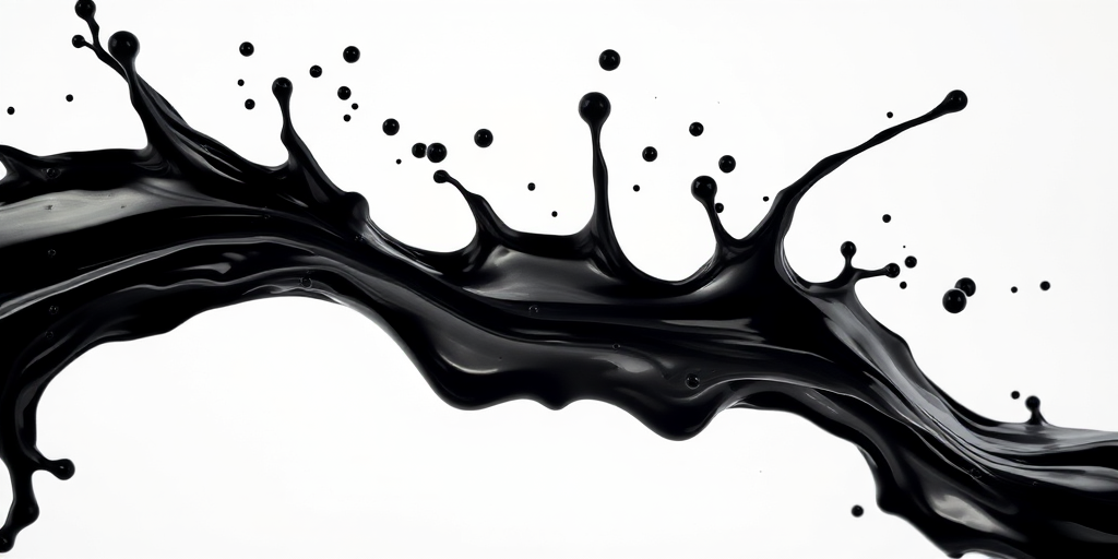 high-speed shot of black paint splashing against a white background, f/8 aperture, ISO 200, 1/1000 shutter speed, macro lens, Canon EOS R5, softbox lighting for even illumination