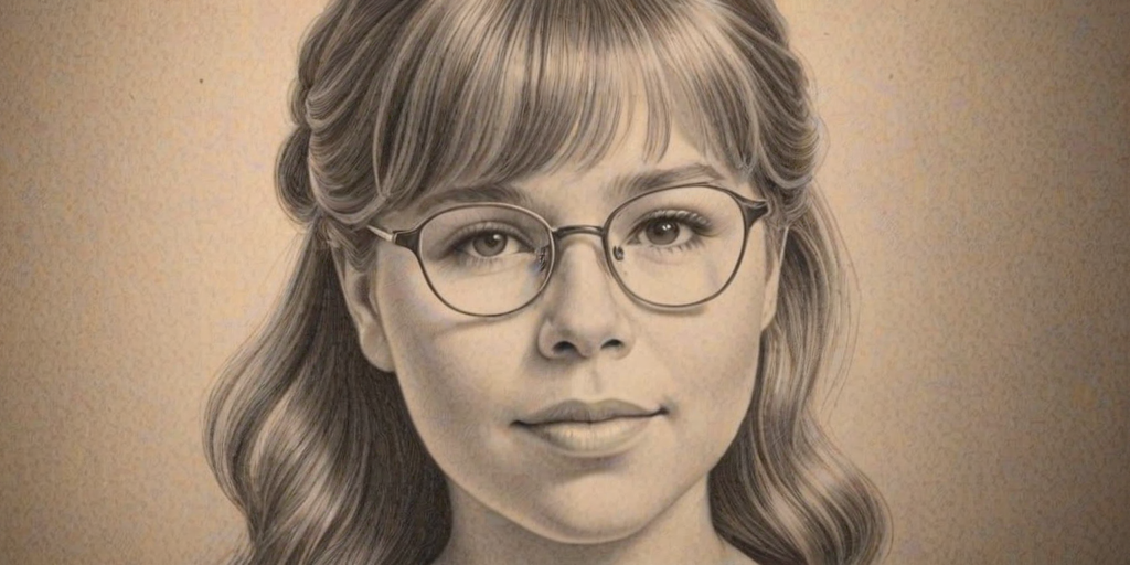 Fetching Bindi Irwin, pencil sketch, portrait of Enchanting woman 1951s in glasses, hair style beatnik, outline, clear lines, fine lines, 8k