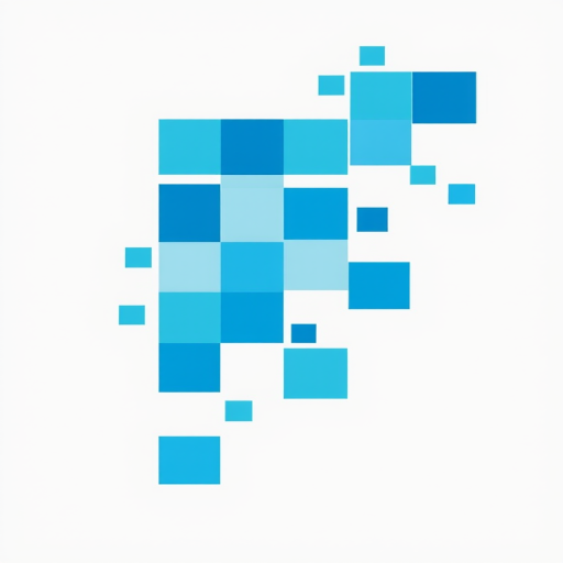 Generate an abstract design featuring a mosaic of blue and gray squares on a white background, using a high-resolution camera with a 50mm lens, f/2.8 aperture, ISO 100, and a soft focus style to enhance image quality.