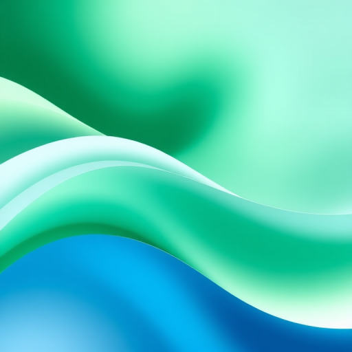 Create a smooth gradient wave pattern in shades of green, blue, and white with high contrast and depth, using a Canon EOS R5 camera with a 50mm lens, aperture f/8, ISO 100, and a soft focus background to enhance color transitions.