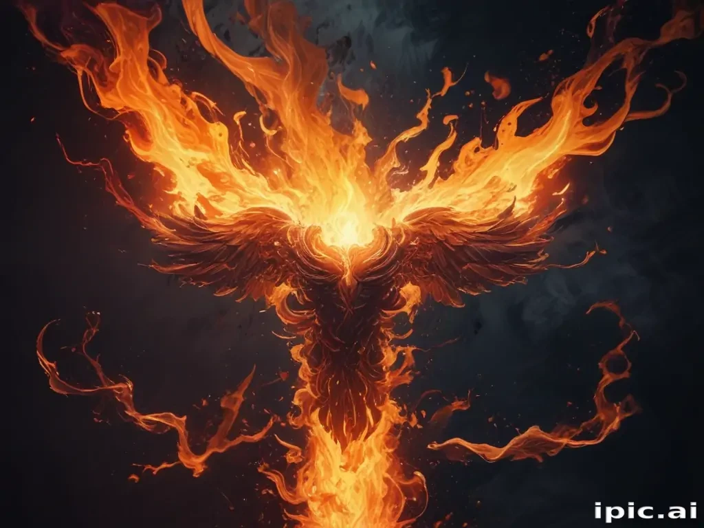 Majestic Phoenix Rising from Flames, Symbolizing Rebirth and Transformation