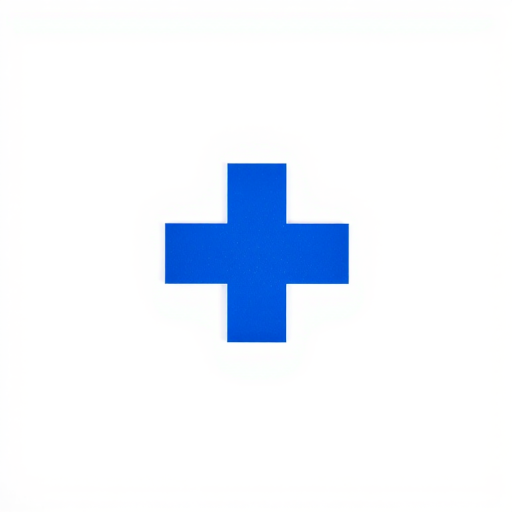 create a high-resolution blue medical cross symbol on a clean white background, taken with a DSLR camera at f/2.8 aperture, ISO 100, 50mm lens, in a studio setup with soft diffused lighting to enhance clarity and contrast