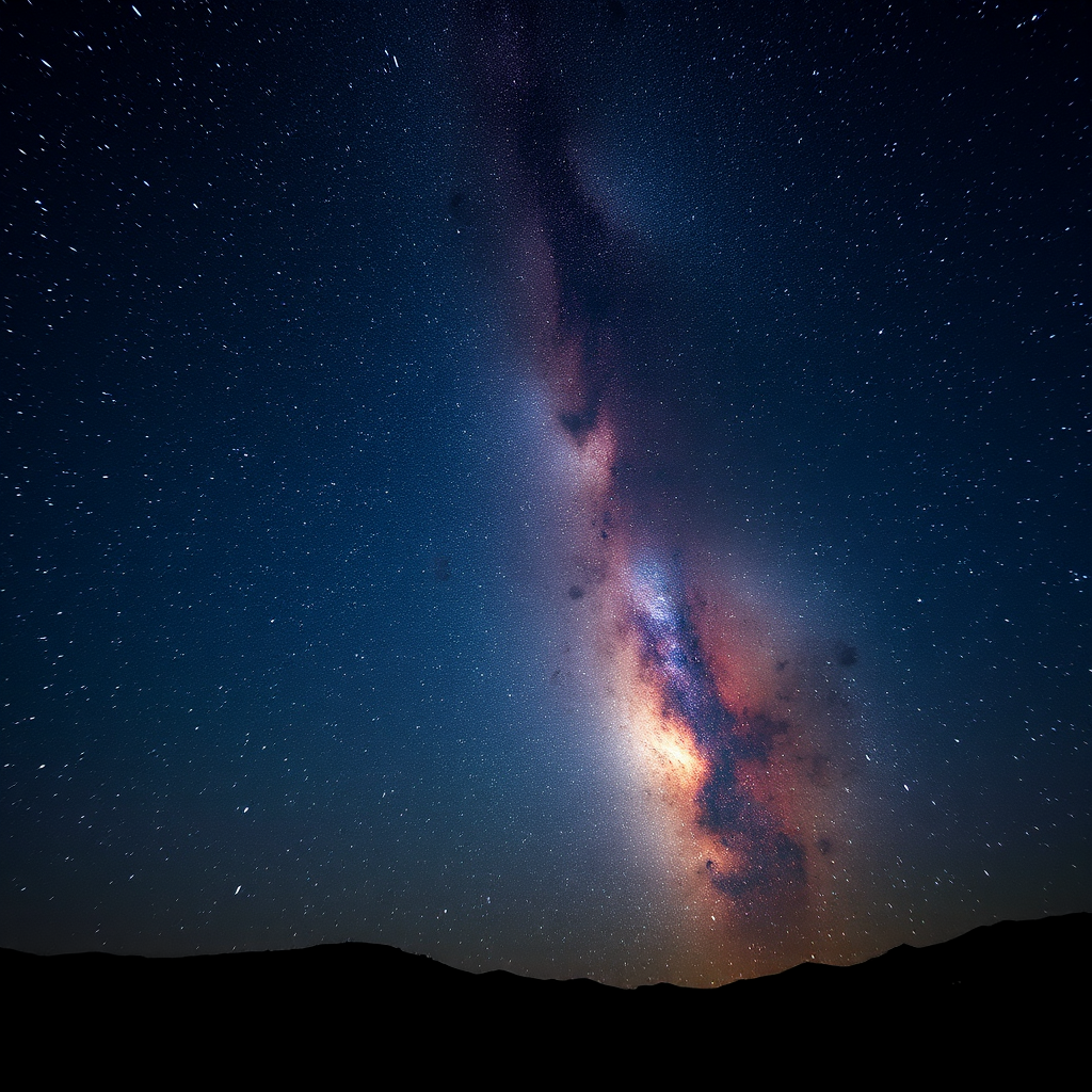 Capture a stunning view of the Milky Way galaxy in a dark sky setting, using a Canon EOS R camera with an f/2.8 aperture, ISO 1600, and a 20-second exposure time, shot from a wide-angle lens perspective at night to enhance the richness of the stars and deep space colors.