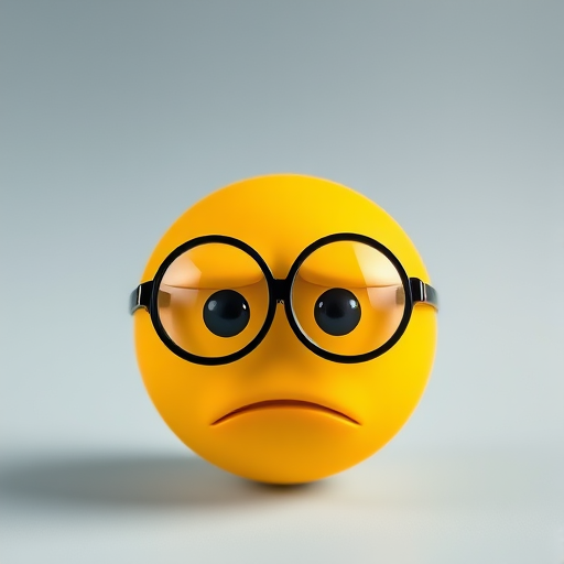 Create an image of a pensive yellow emoji with a monocle, front view, using a Canon EOS R5 camera, f/2.8 aperture, 50mm lens, high-resolution settings, natural lighting.