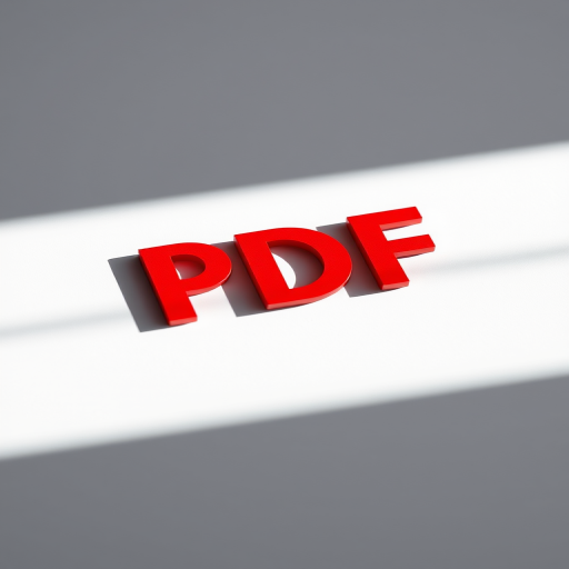 Create a high-resolution image of a red PDF logo on a white background with soft shadows, using a Canon EOS 5D Mark IV, 50mm f/1.8 lens, ISO 100, aperture f/2.8, and a slight tilt-up angle for artistic depth.