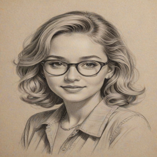 Enchanting Hannah Montana, pencil sketch, portrait of Exquisite woman 1943s in glasses, hair style beatnik, outline, clear lines, fine lines, 8k