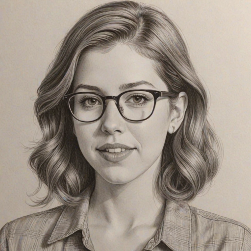 Stunning Eden Sher, pencil sketch, portrait of Charming woman 1967s in glasses, hair style beatnik, outline, clear lines, fine lines, 8k