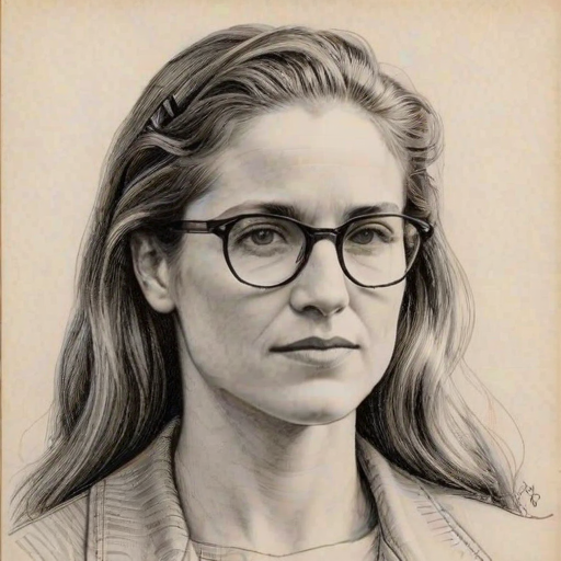 Sublime Brandi Chastain, pencil sketch, portrait of Sublime woman 1931s in glasses, hair style beatnik, outline, clear lines, fine lines, 8k