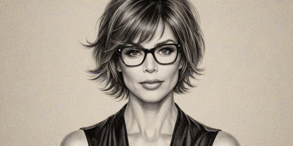 Exquisite Lisa Rinna, pencil sketch, portrait of Stunning woman 1928s in glasses, hair style beatnik, outline, clear lines, fine lines, 8k