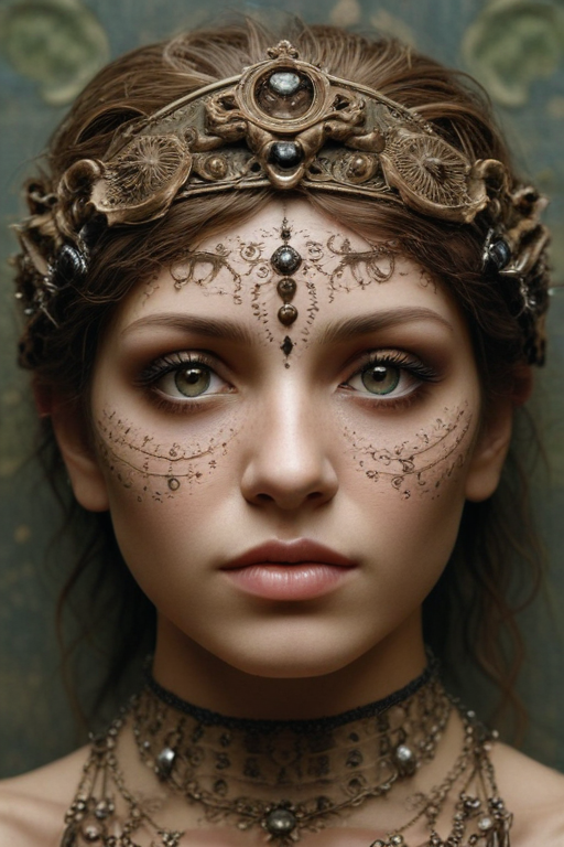 Enchanting Portrait of a Young Woman Adorned with Intricate Jewelry and ...
