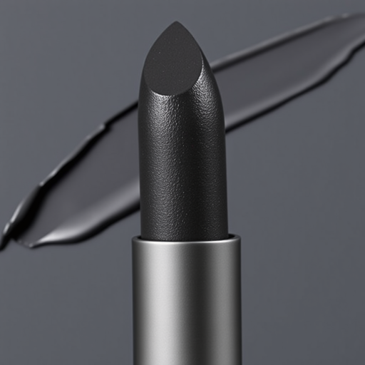 Charcoal gray lipstick with a suede-like finish, called "Smoky Quartz," boasting a unique texture that appears both matte and metallic