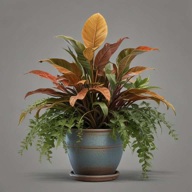 Vibrant Indoor Plant Arrangement in a Stylish Blue Ceramic Pot ...