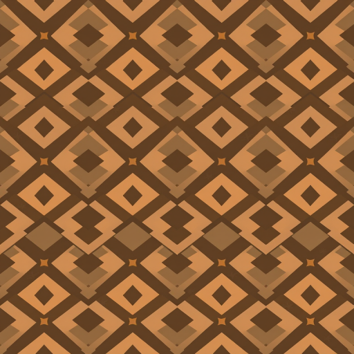 Create a seamless pattern featuring geometric shapes in warm earth tones, with alternating layers of diamonds and squiggle designs, using a digital rendering style at high resolution, focal length 50mm, aperture f/8, ISO 100, top-down camera view, using a DSLR camera.