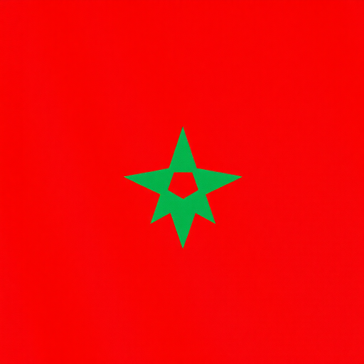 create an image of the Moroccan flag with a red background and a green star in the center, shot with a Canon EOS R5 at f/8, ISO 100, in landscape orientation, using a flat lay style for clarity and detail