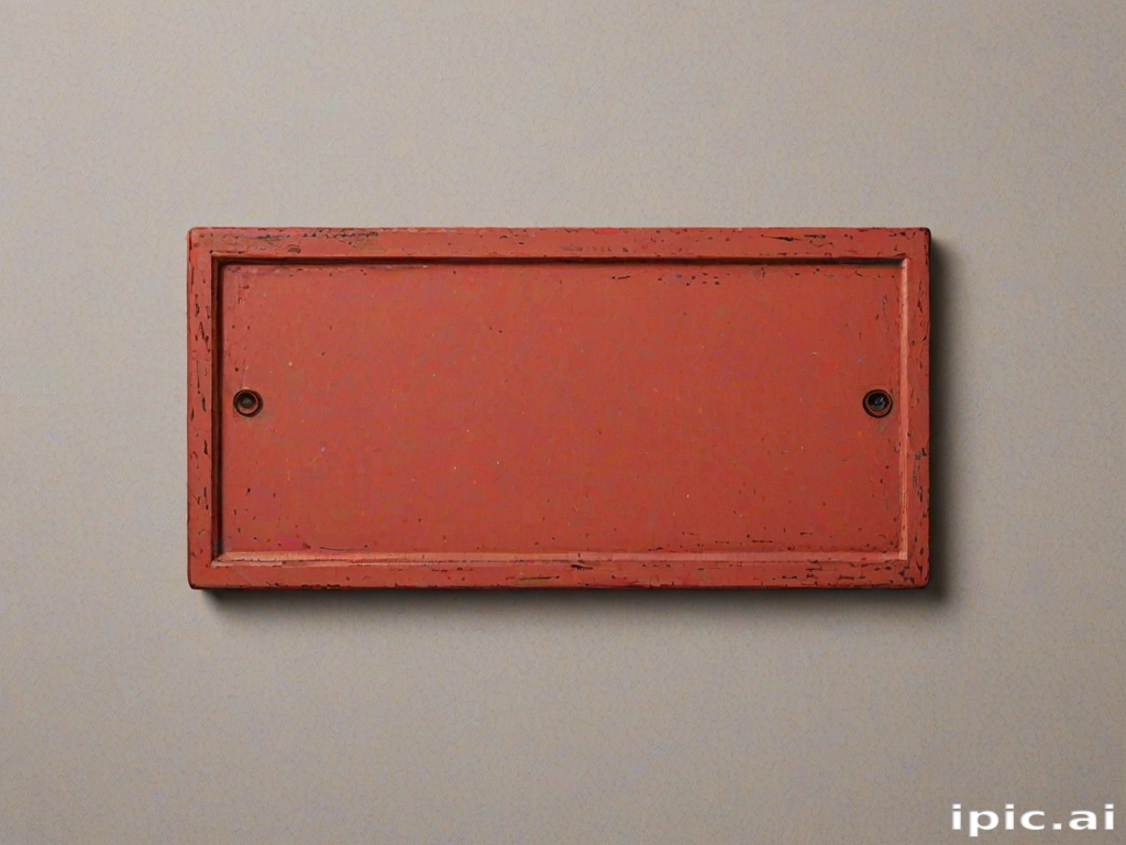 An Empty Red Signboard Mounted on a Plain Wall Background