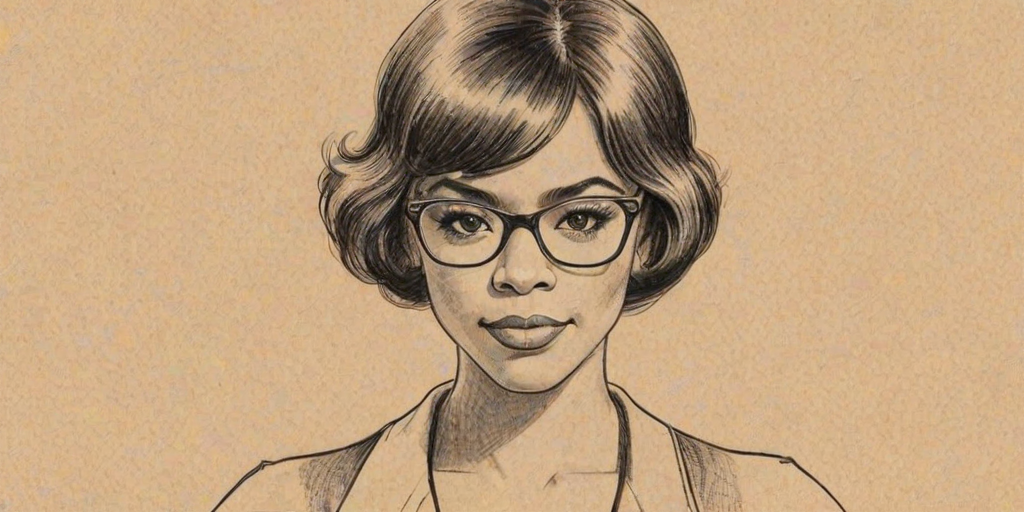 Ravishing Regina Hall, pencil sketch, portrait of Elegant woman 1925s in glasses, hair style beatnik, outline, clear lines, fine lines, 8k