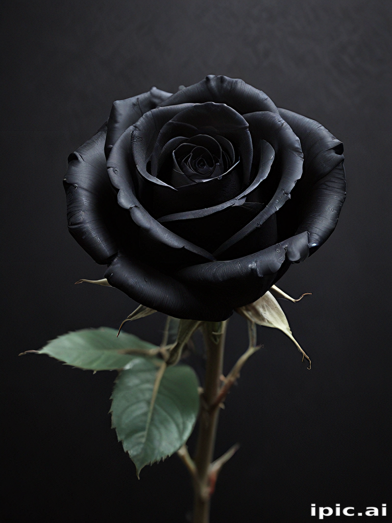 A Single Black Rose on a Dark Background with Elegant Detail