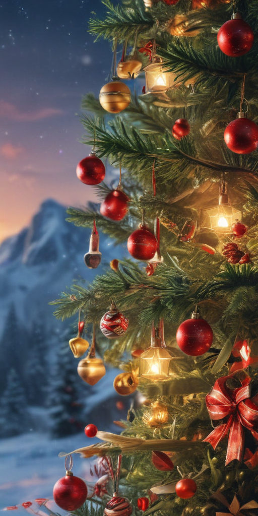 Beautifully Decorated Christmas Tree with Ornaments and Twinkling ...