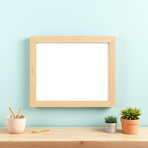 create a blank whiteboard with a wooden frame