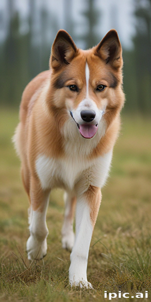 A Happy Dog Joyfully Walking Through a Lush Green Field in Nature
