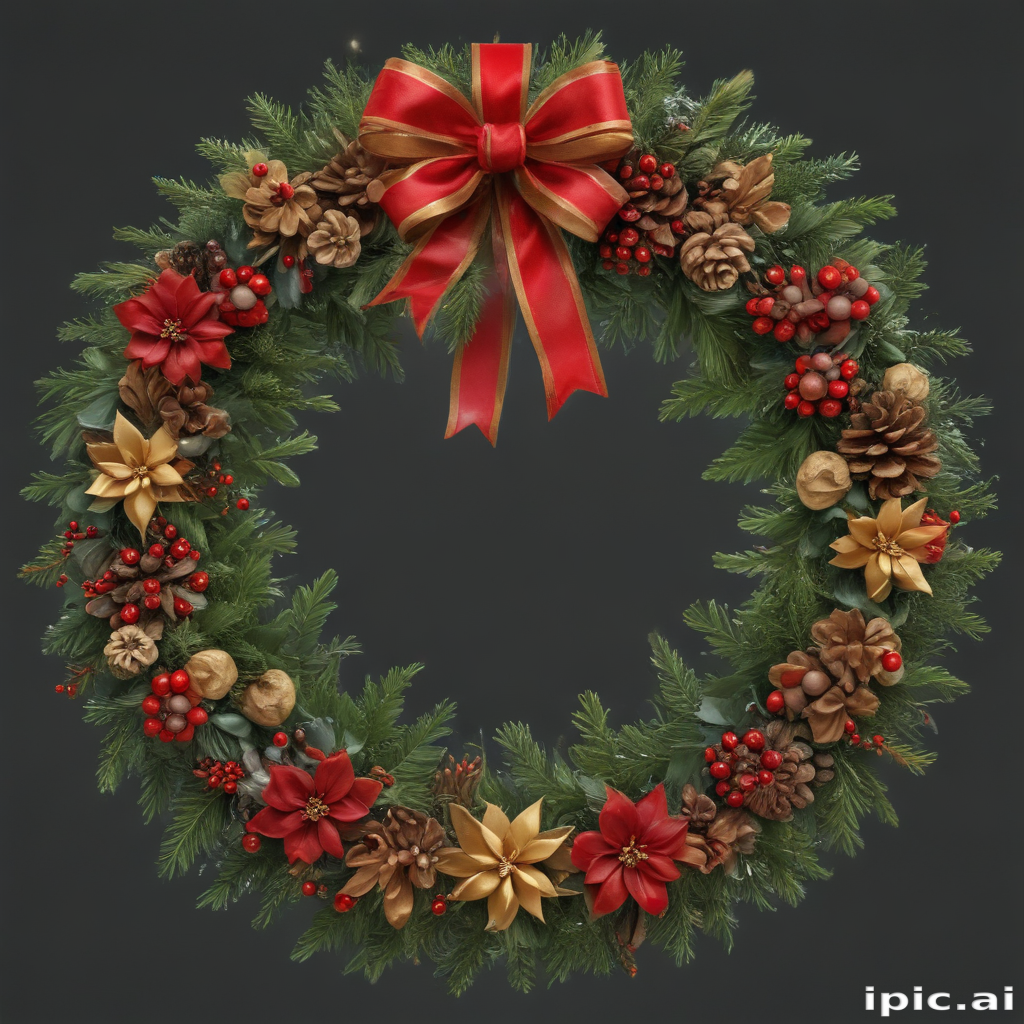 Beautifully Decorated Holiday Wreath with Red Bow and Festive Accents