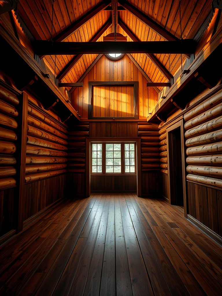 wooden interior room with warm lighting, camera settings: f/8, ISO 100, shutter speed 1/60s, camera view: wide angle, camera style: high dynamic range, camera type: DSLR