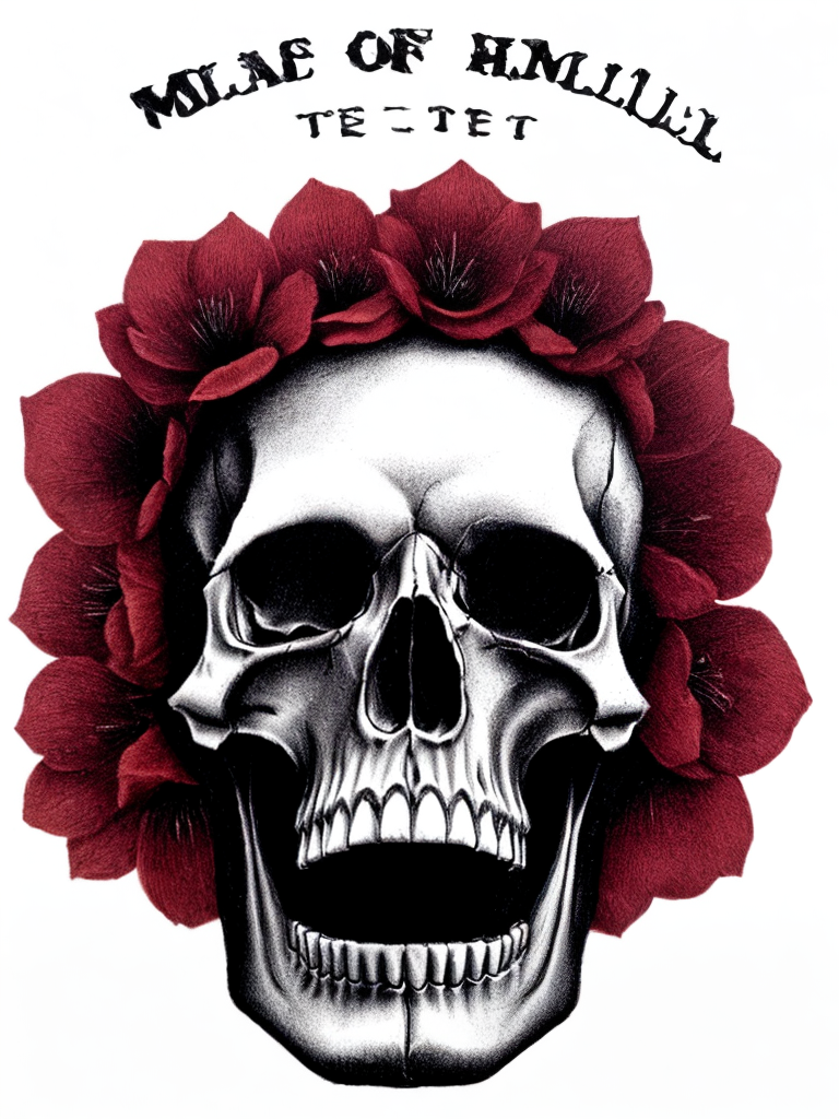 Make me a picture of a human skull with flowers on it to print on a T-shirt