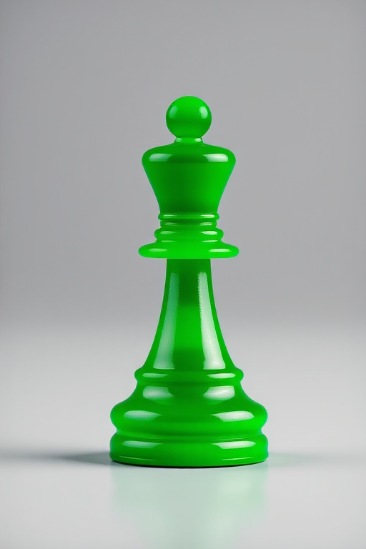 create an image of a green game piece in the shape of a pawn, high resolution, 50mm lens, f/2.8 aperture, ISO 100, natural lighting, straight-on view, digital photography