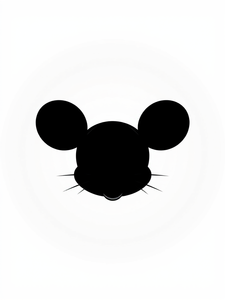 Generate a clean, high-resolution vector image of a simplified cartoon mouse head silhouette, focus on smooth curves and minimal detail, use a soft gradient for depth, camera settings: ISO 100, aperture f/8, shutter speed 1/125s, camera view: centered and close-up, camera style: digital illustration, camera type: graphic design software.